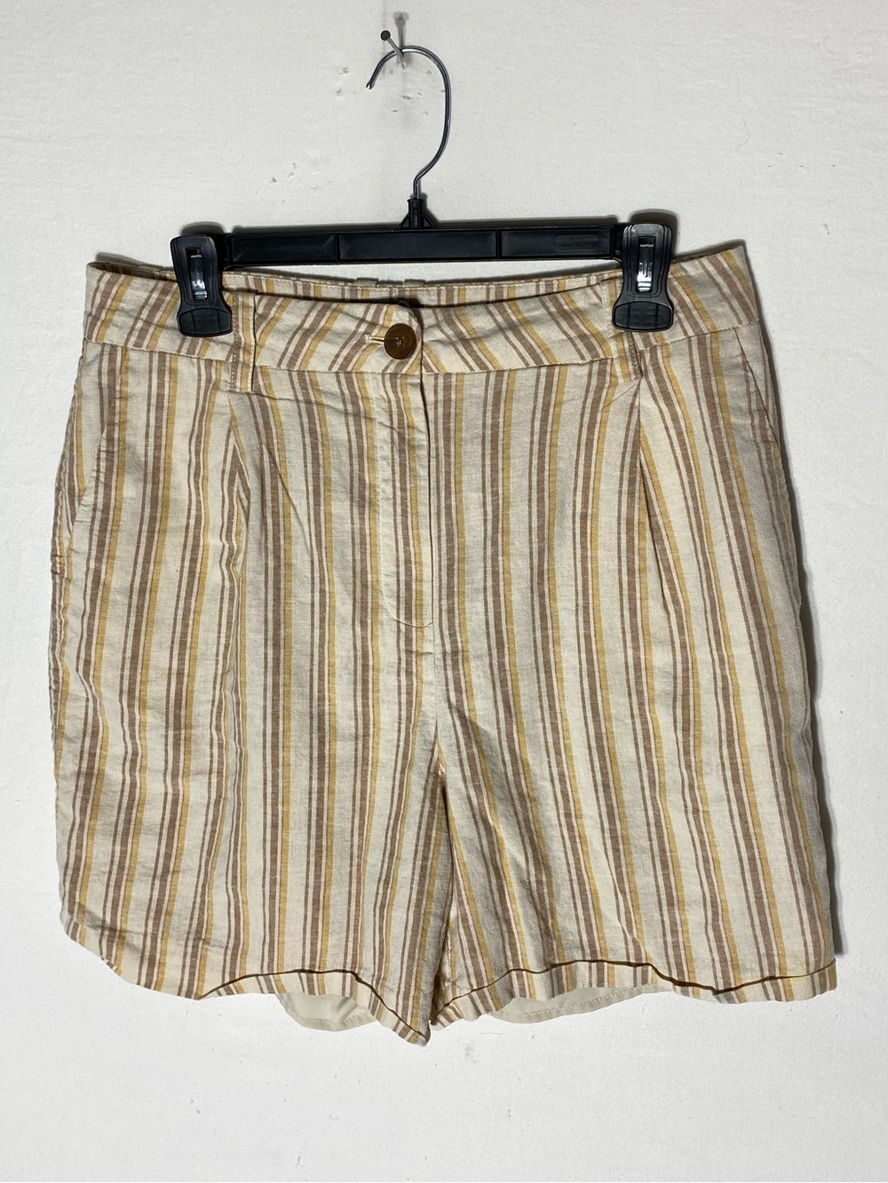 Frank And Oak Yellow Brown Cream Striped Hemp Linen Blend Lined Shorts 10